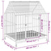 Heavy duty galvanized steel dog cage with wheels, house shape, detailed measurements displayed