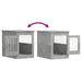 Concrete grey dog crate furniture with metal bars, dual door opening, pet cage end table.