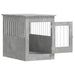 Concrete grey engineered wood dog crate furniture with open door and metal bars
