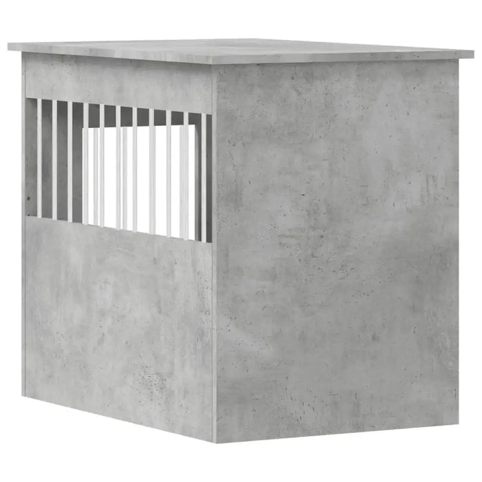 Concrete grey engineered wood dog crate furniture with vertical bars, modern pet cage design