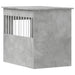 Concrete grey engineered wood dog crate furniture with vertical bars, modern pet cage design
