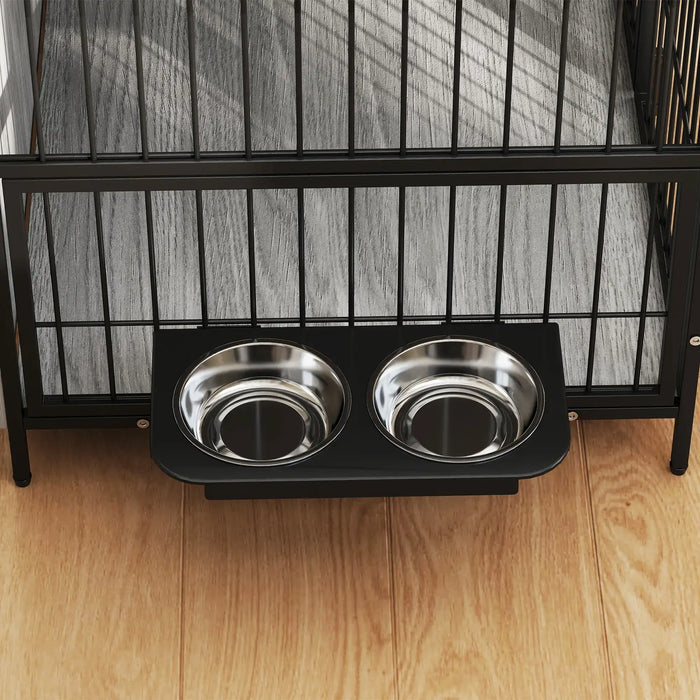 Dog Crate Furniture with Rotating Bowl Holder and 2 Bowls - Little and Giant Explorers PawHut