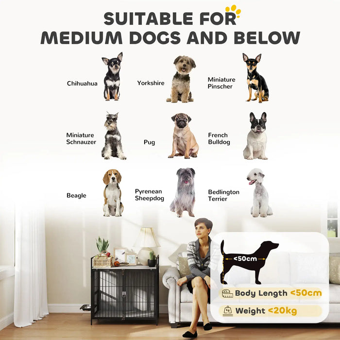 Dog Crate Furniture with Rotating Bowl Holder and 2 Bowls - Little and Giant Explorers PawHut