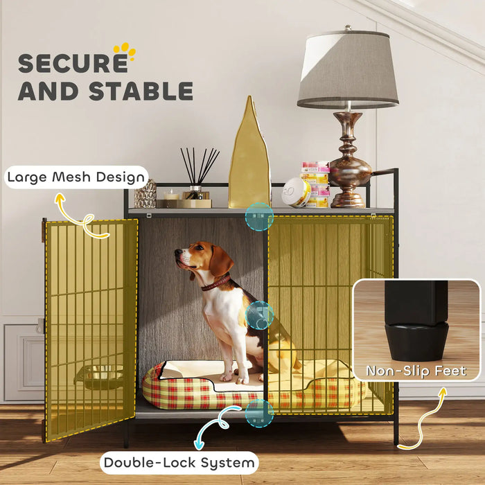 Dog Crate Furniture with Rotating Bowl Holder and 2 Bowls - Little and Giant Explorers PawHut