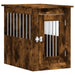 Smoked oak dog crate furniture with lockable door and metal bars, doubles as end table