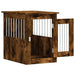 Smoked oak dog crate furniture with lockable door and metal bars, side table design