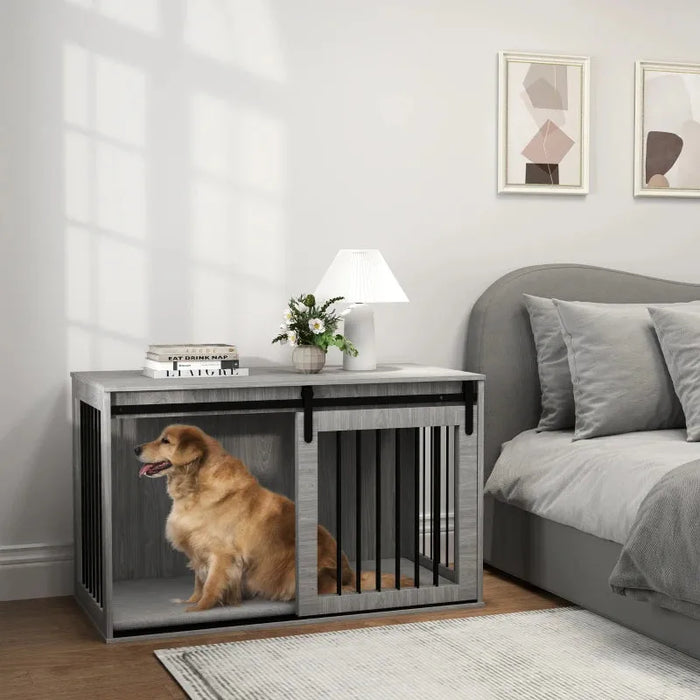 Dog Crate Furniture with Removable Cushion in Grey (73 x 118 x 60cm) - Little and Giant Explorers PawHut