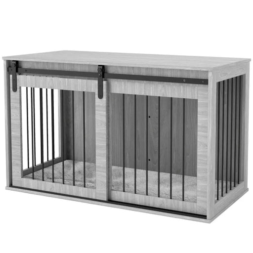 Dog Crate Furniture with Removable Cushion in Grey (73 x 118 x 60cm) - Little and Giant Explorers PawHut