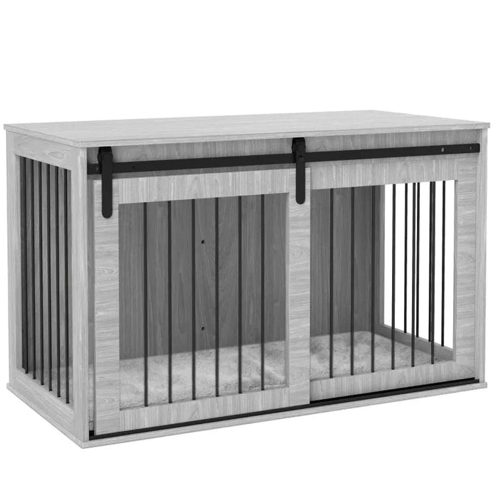 Dog Crate Furniture with Removable Cushion in Grey (73 x 118 x 60cm) - Little and Giant Explorers PawHut