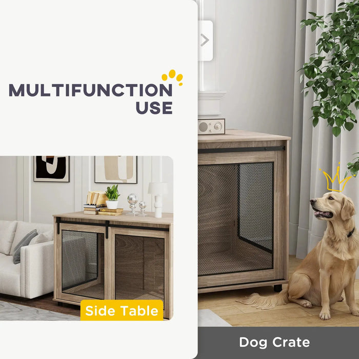 Dog Crate Furniture with Sliding Door for Extra Large Dogs in Walnut Brown - Little and Giant Explorers PawHut