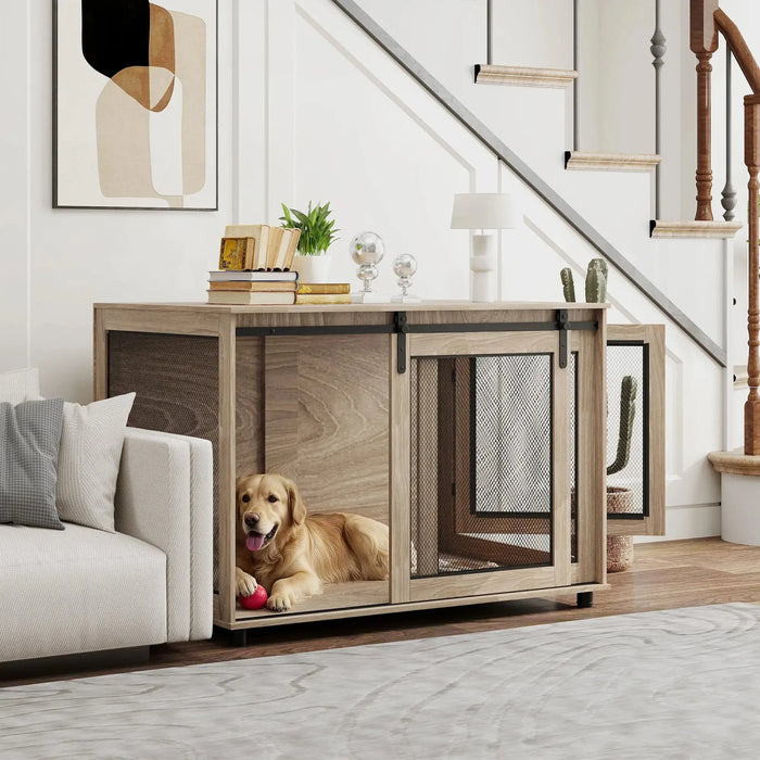 Dog Crate Furniture with Sliding Door for Extra Large Dogs in Walnut Brown - Little and Giant Explorers PawHut