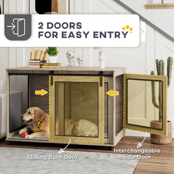 Dog Crate Furniture with Sliding Door for Extra Large Dogs in Walnut Brown - Little and Giant Explorers PawHut