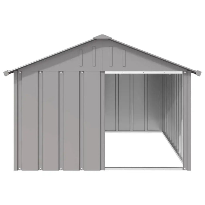 Anthracite galvanized steel outdoor dog house with open front and sloped roof
