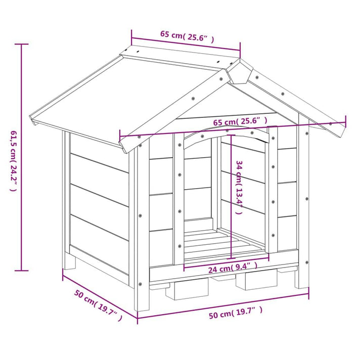 Dog Kennel in Brown and Solid Wood Pine (65 x 65 x 61.5cm) - Little and Giant Explorers vidaXL