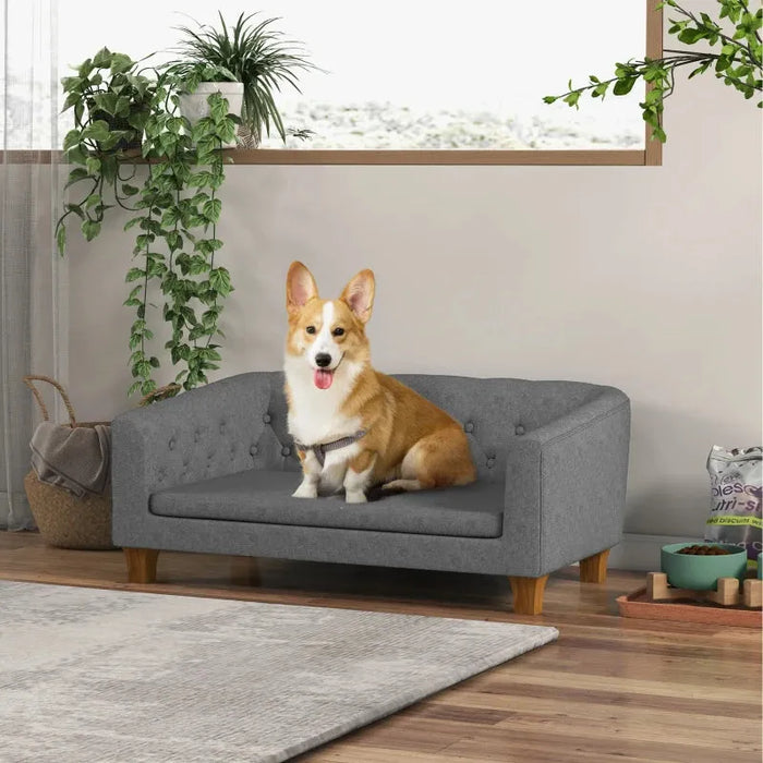 Dog Sofa Bed with Soft Cushion for Medium Dogs in Grey - Little and Giant Explorers PawHut