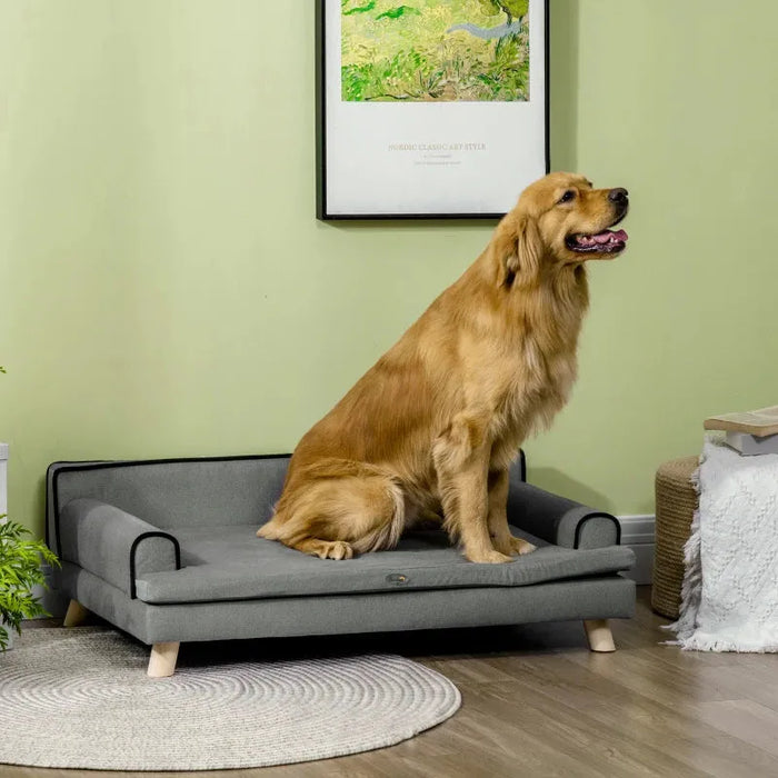 Dog Sofa with Wooden Legs for Medium and Large Dogs - Little and Giant Explorers PawHut