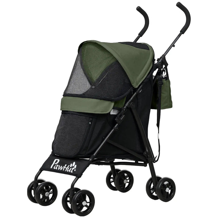 Umbrella Structure Dog Pram with Storage Bag and Cup Holder in Green - Little and Giant Explorers PawHut