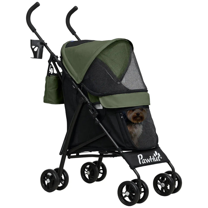Umbrella Structure Dog Pram with Storage Bag and Cup Holder in Green - Little and Giant Explorers PawHut
