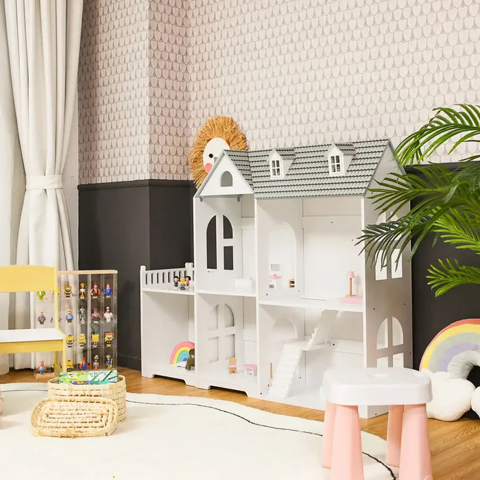 Dollhouse Bookshelf | 5 Compartments with Bonus Balcony Storage - Little and Giant Explorers Costway