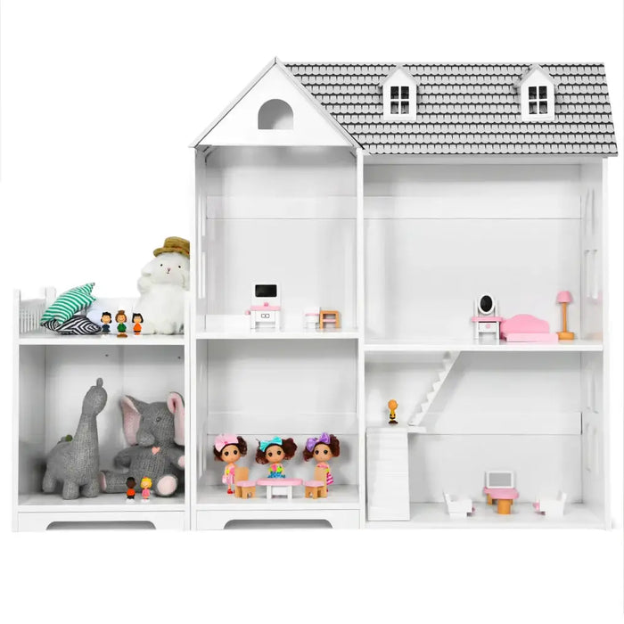 Dollhouse Bookshelf | 5 Compartments with Bonus Balcony Storage - Little and Giant Explorers Costway