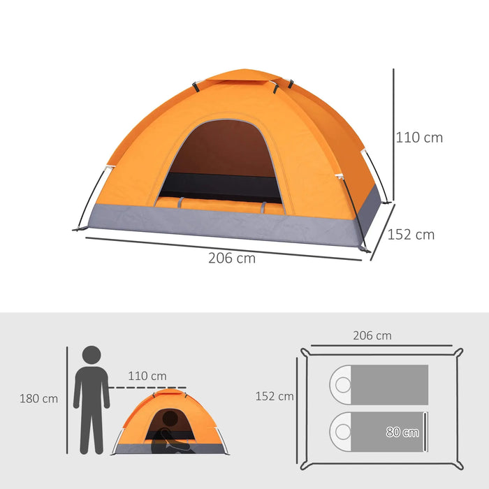 Dome Tent with Zipped Doors in Orange (2 persons) - Little and Giant Explorers Outsunny