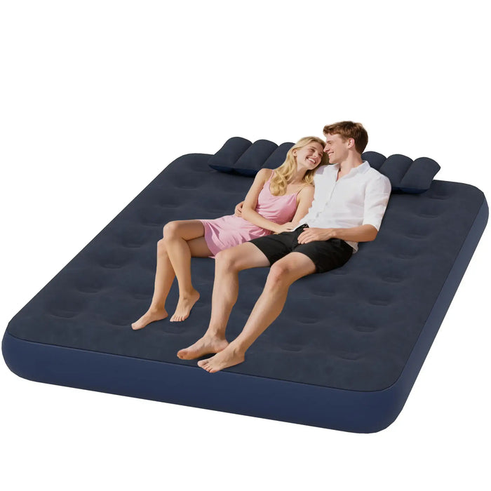 Double Air Bed – Blue | 152cm Inflatable Mattress with Two Pillows and Hand Pump OUTSUNNY - Little and Giant Explorers Outsunny