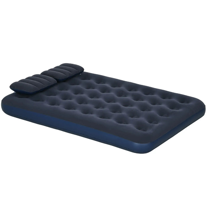 Double Air Bed – Blue | 152cm Inflatable Mattress with Two Pillows and Hand Pump OUTSUNNY - Little and Giant Explorers Outsunny