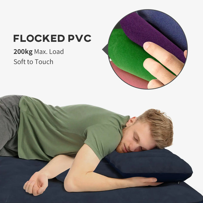 Double Air Bed – Blue | 152cm Inflatable Mattress with Two Pillows and Hand Pump OUTSUNNY - Little and Giant Explorers Outsunny