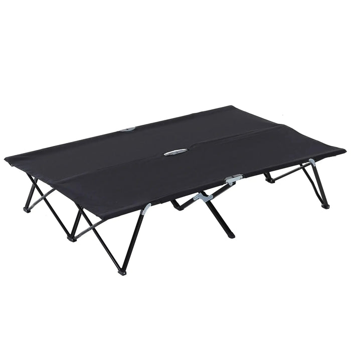 Double Camping Cot Bed with Bag in Black - Little and Giant Explorers Outsunny