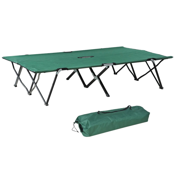 Double Camping Cot Bed with Bag in Green - Little and Giant Explorers Outsunny