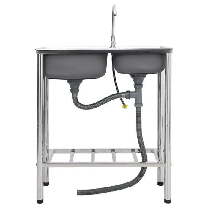 Double Camping Sink – Stainless Steel Outdoor Sink | Twin Basins, Drainer and Tap VIDAXL - Little and Giant Explorers vidaXL