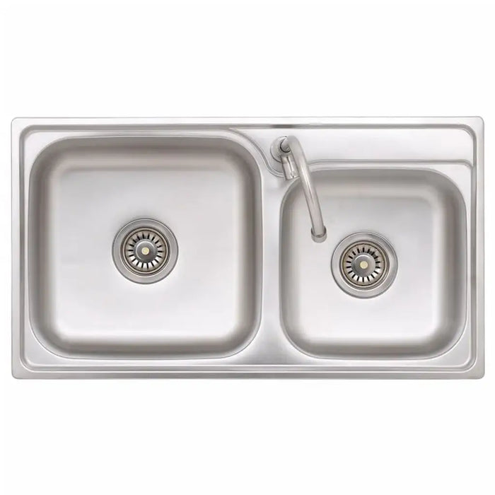 Double Camping Sink – Stainless Steel Outdoor Sink | Twin Basins, Drainer and Tap VIDAXL - Little and Giant Explorers vidaXL