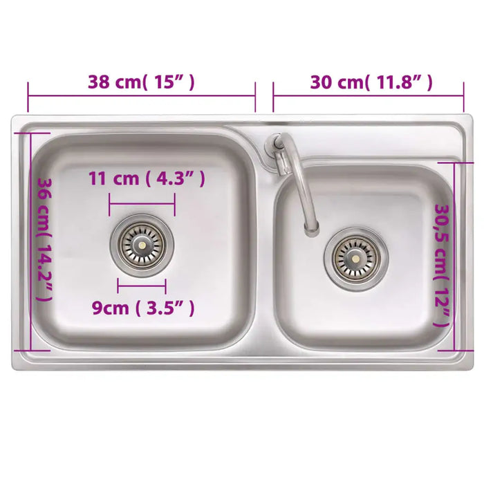 Double Camping Sink – Stainless Steel Outdoor Sink | Twin Basins, Drainer and Tap VIDAXL - Little and Giant Explorers vidaXL