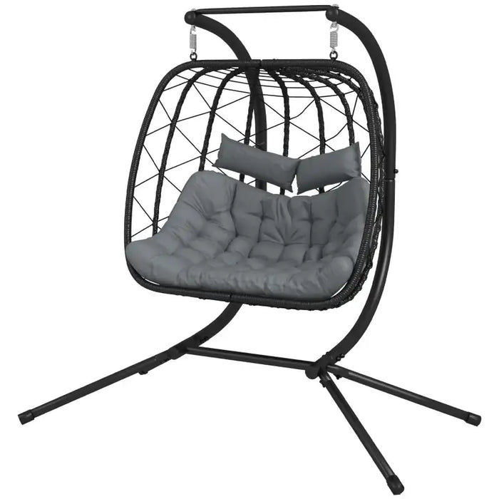 Double Egg Chair – Black and Dark Grey | 2-Seater Hanging-Style Rattan Seat OUTSUNNY - Little and Giant Explorers Outsunny