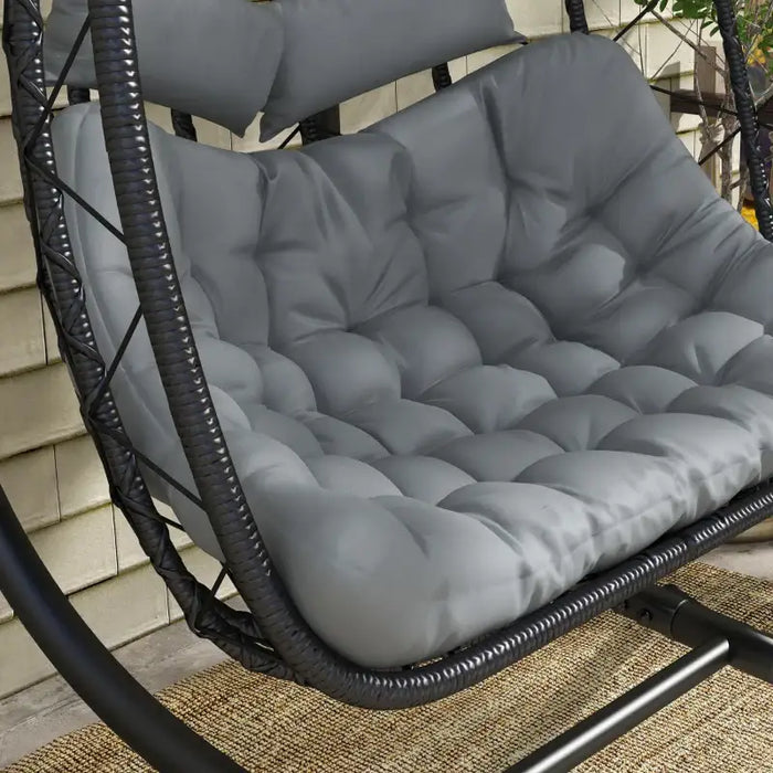 Double Egg Chair – Black and Dark Grey | 2-Seater Hanging-Style Rattan Seat OUTSUNNY - Little and Giant Explorers Outsunny