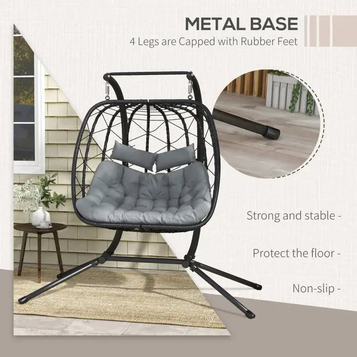 Double Egg Chair – Black and Dark Grey | 2-Seater Hanging-Style Rattan Seat OUTSUNNY - Little and Giant Explorers Outsunny