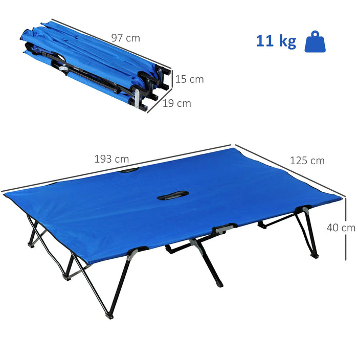 Double Folding Camping Bed – Blue | 2-Person Elevated Travel Cot with Carry Bag OUTSUNNY - Little and Giant Explorers Outsunny