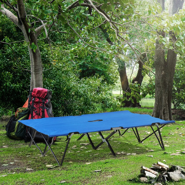 Double Folding Camping Bed – Blue | 2-Person Elevated Travel Cot with Carry Bag OUTSUNNY - Little and Giant Explorers Outsunny