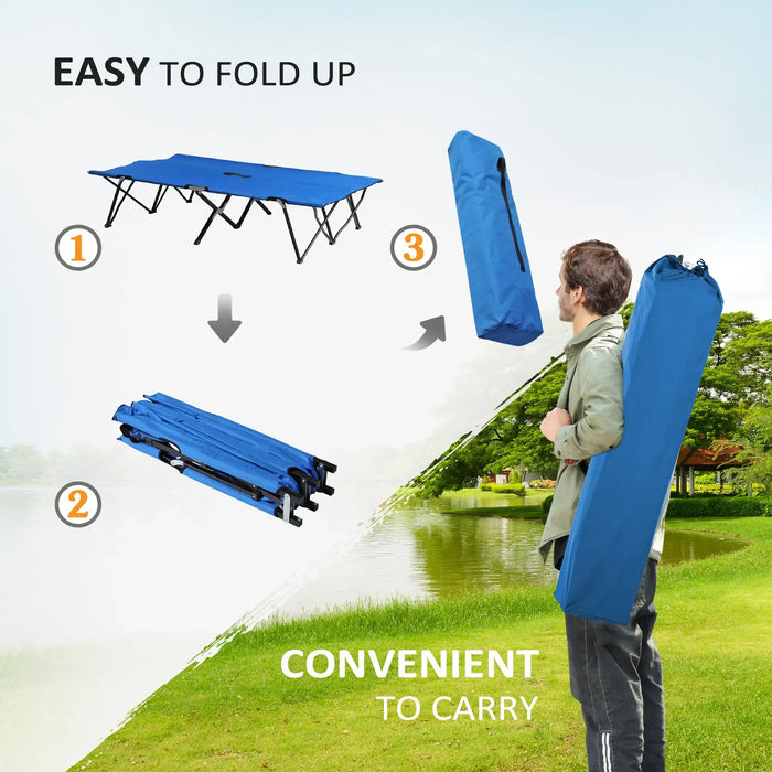 Double Folding Camping Bed – Blue | 2-Person Elevated Travel Cot with Carry Bag OUTSUNNY - Little and Giant Explorers Outsunny