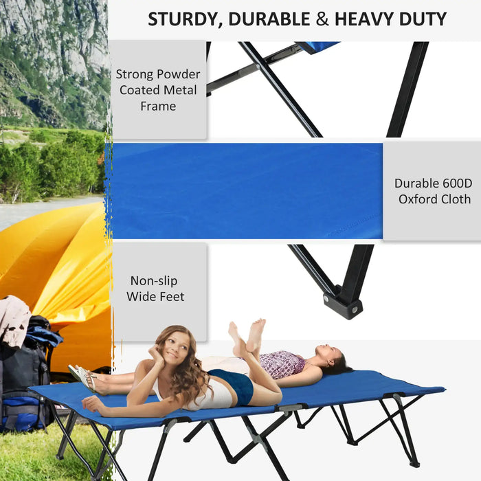 Double Folding Camping Bed – Blue | 2-Person Elevated Travel Cot with Carry Bag OUTSUNNY - Little and Giant Explorers Outsunny