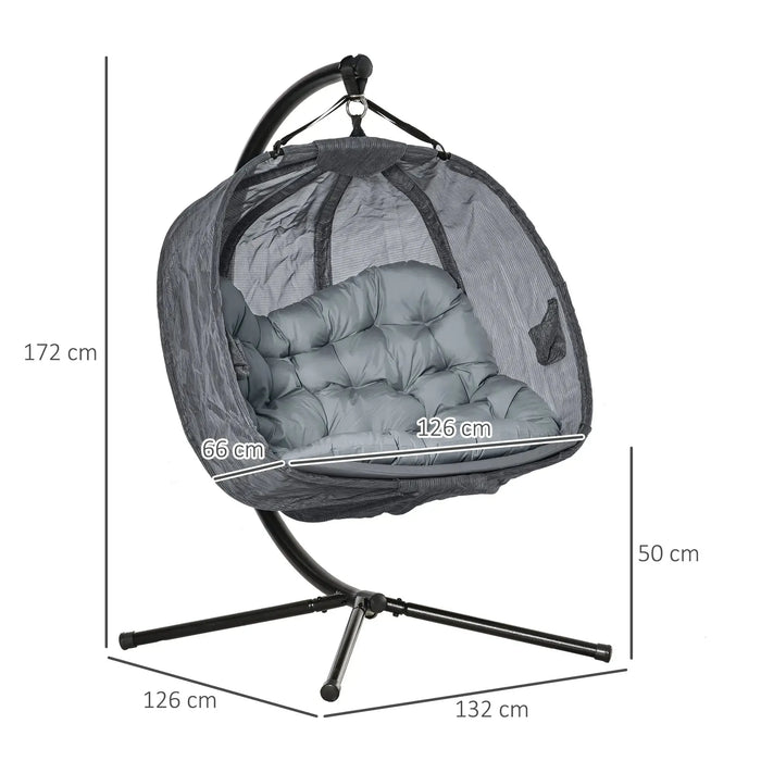 Double Hanging Egg Chair with Stand and Cushion in Grey - Little and Giant Explorers Outsunny