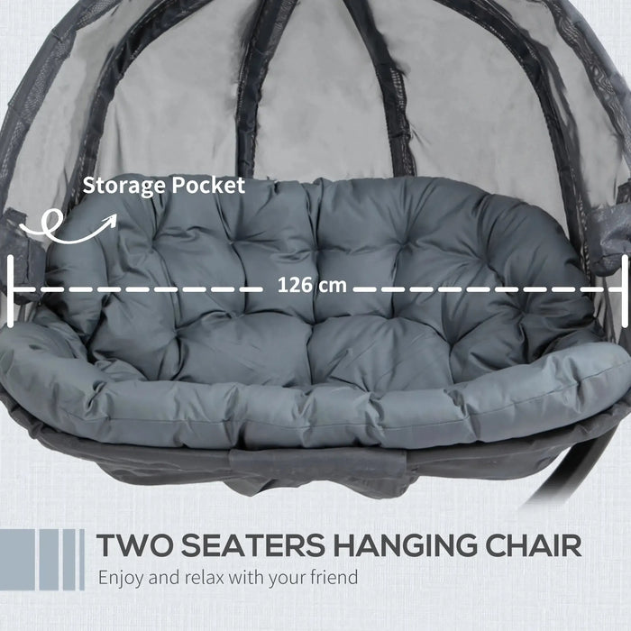 Double Hanging Egg Chair with Stand and Cushion in Grey - Little and Giant Explorers Outsunny