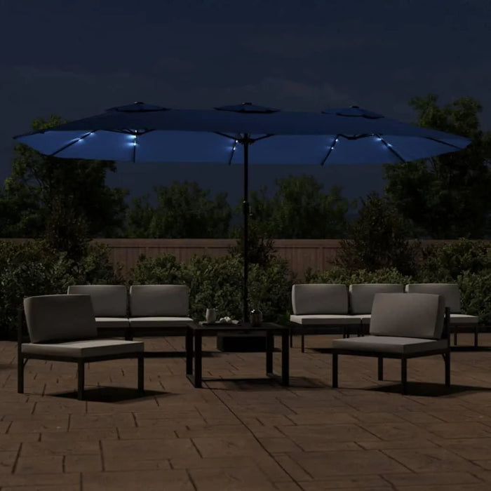 Double-Head Parasol with LEDs in Azure Blue (449 x 245cm) - Little and Giant Explorers vidaXL