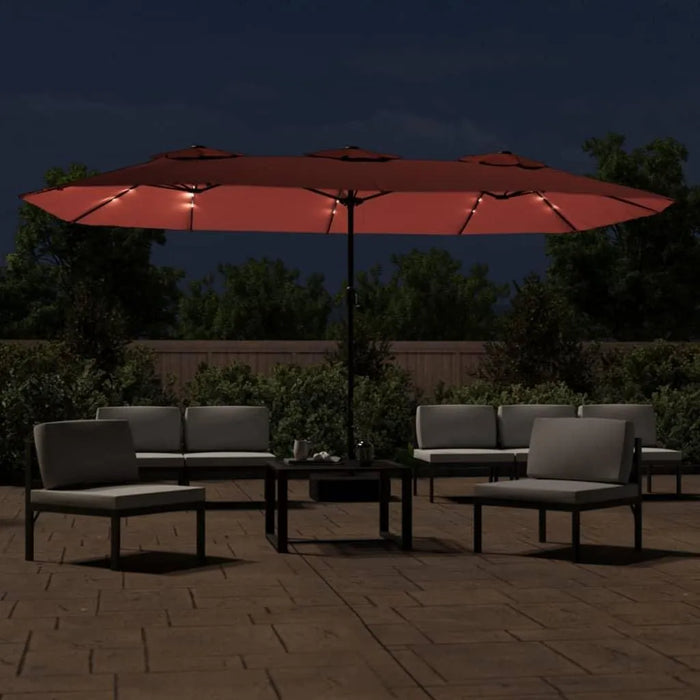 Double-Head Parasol with LEDs in Terracotta (449 x 245cm) - Little and Giant Explorers vidaXL