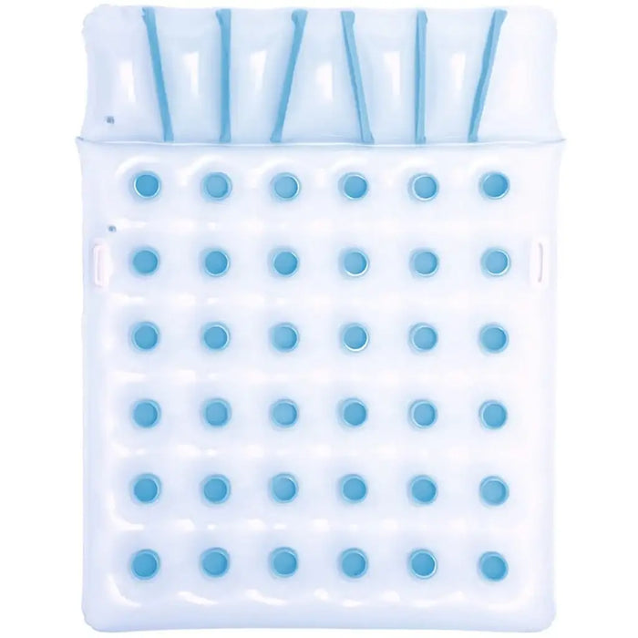 Double inflatable beach bed lounger with dual air chambers and blue accents