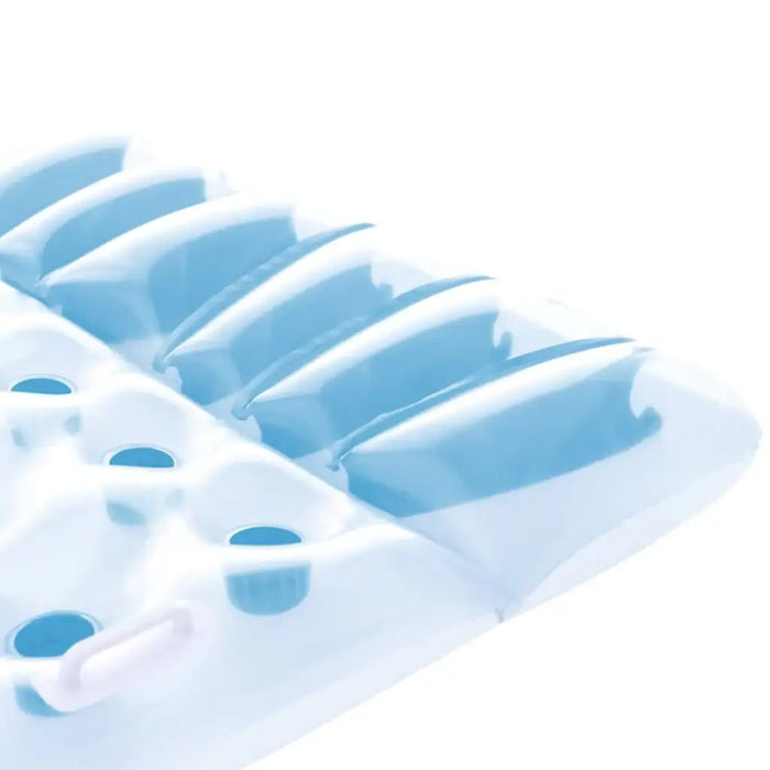 Double inflatable beach bed lounger with dual air chambers and storage pockets