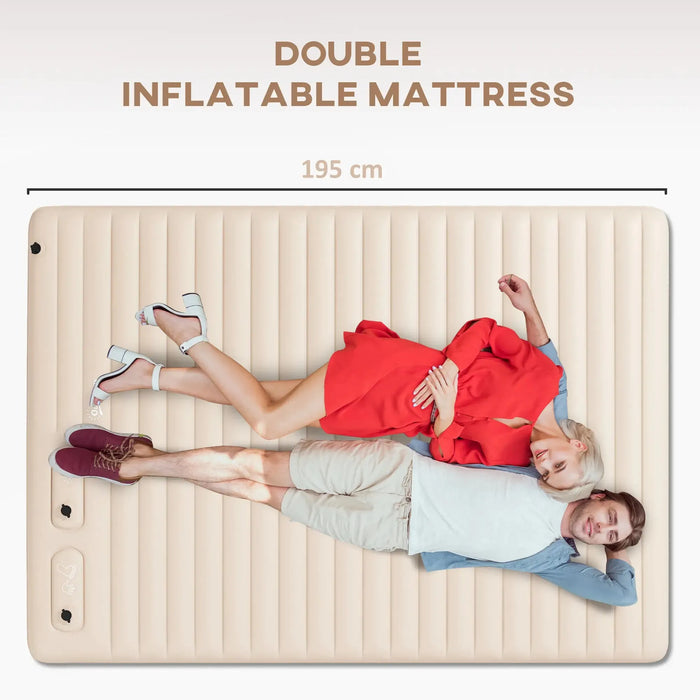 Double Inflatable Mattress with Built-In Pump in White - Little and Giant Explorers Outsunny