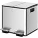 30L double kitchen pedal bin in stainless steel with soft-close lids and recycling symbol
