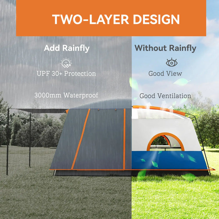 Double Layer Tunnel Tent with Porch, Living Area and 2 Bedrooms (4 - 6 persons) - Little and Giant Explorers Outsunny