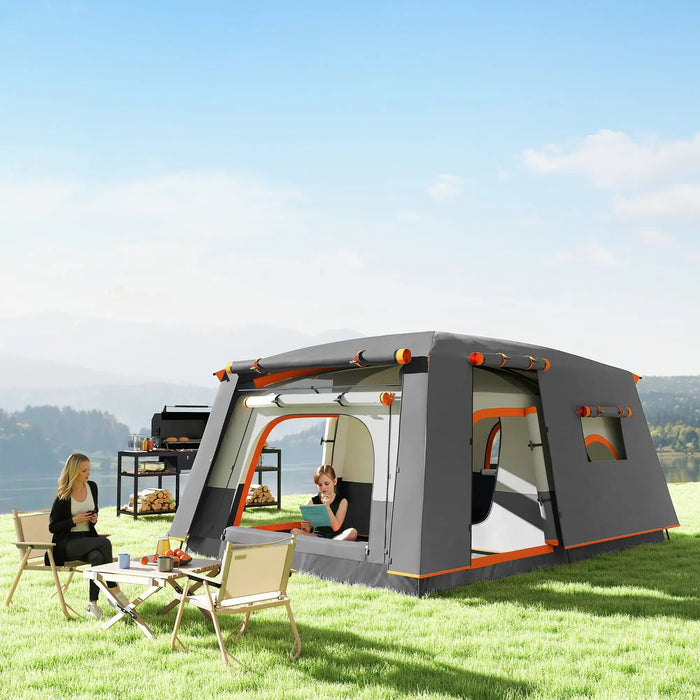 Double Layer Tunnel Tent with Porch, Living Area and 2 Bedrooms in Grey (4 - 6 persons) - Little and Giant Explorers Outsunny